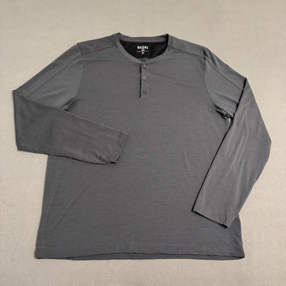 Rhone Henley Shirt Mens XL Gray Long Sleeve Performance Hiking Activewear *